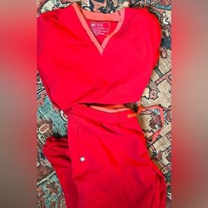 Figs pop red jogger and two pocket top- limited edition size large